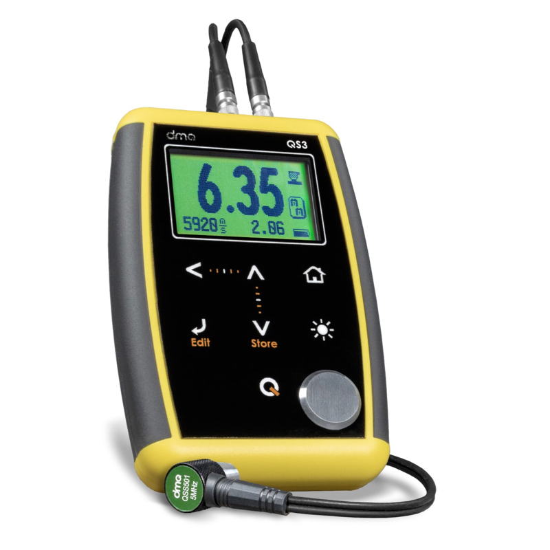 DMQ Ultrasonic Wall thickness gauge | with Data Logger QS3 DL | Range 0.6 to 500mm / 0.025 to 19.999in