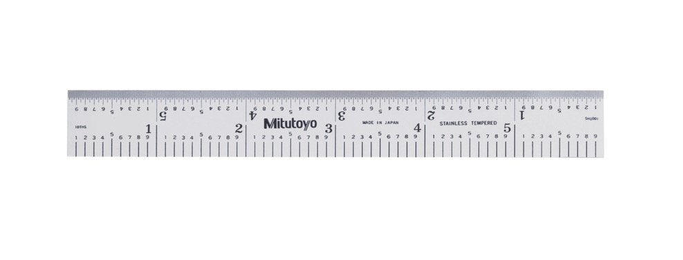 Mitutoyo 182-108 | Steel Rule | Wide Rigid Rule | Series 182 | Inch or Metric | Accuracy ±0.006 inch or ±0.15 mm | Width 0.75 inch | Range 0 to 6 inch