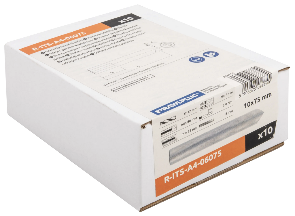 Rawlplug R-ITS-A4-06075 | R-ITS-A4 Internally Threaded Sleeve, Stainless Steel | M6 x 75 mm, 10 pcs - generaltechuae (3)