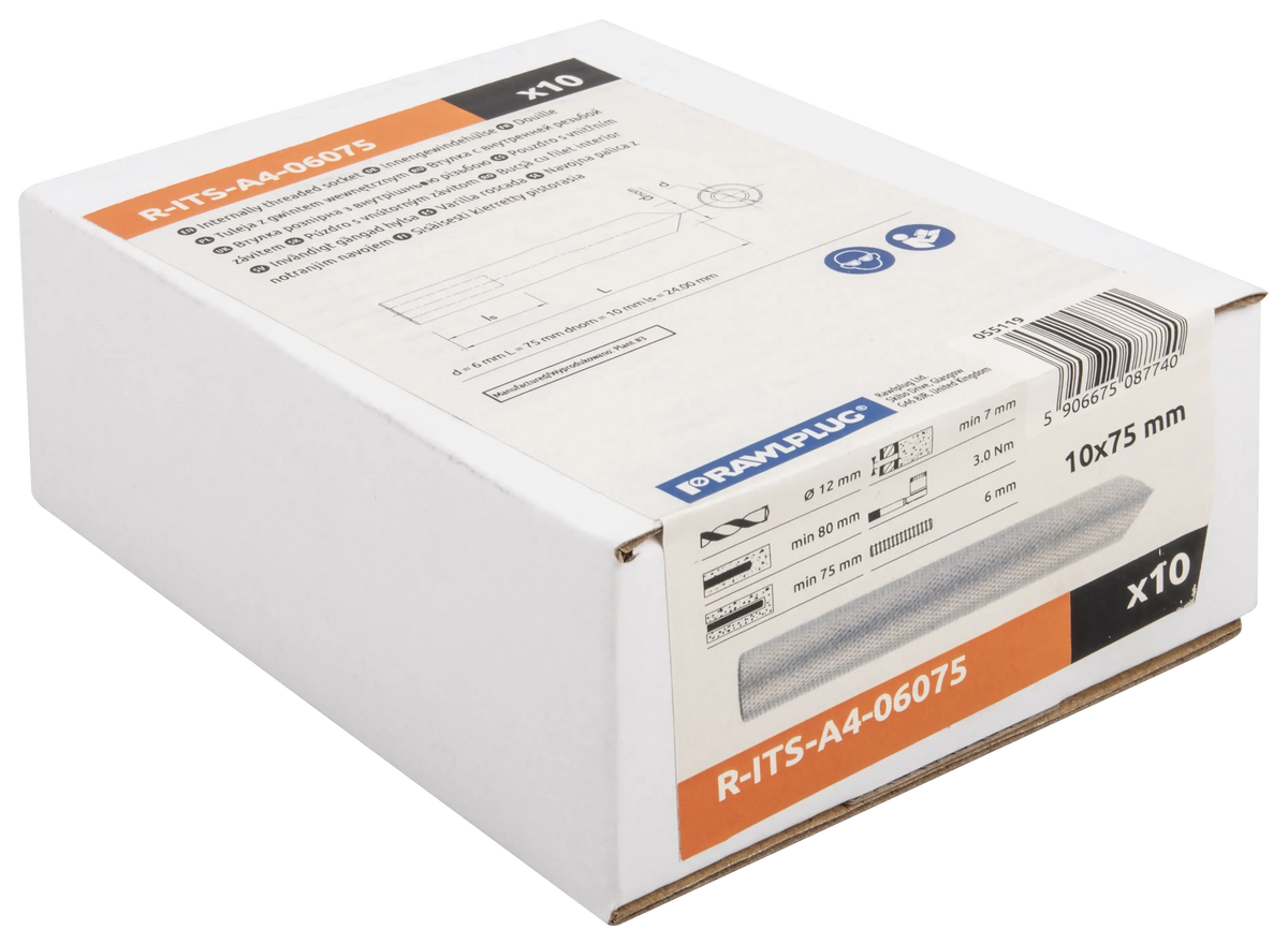 Rawlplug R-ITS-A4-06075 | R-ITS-A4 Internally Threaded Sleeve, Stainless Steel | M6 x 75 mm, 10 pcs - generaltechuae (3)