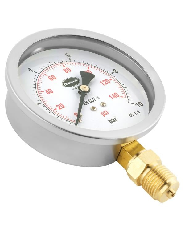 Brannan 35/326/5 | Stainless Fillable Pressure Gauge | 115 mm, 0 to 230 psi, bottom 1/2" BSP, glycerine filled, 1.0% - generaltechuae (2)