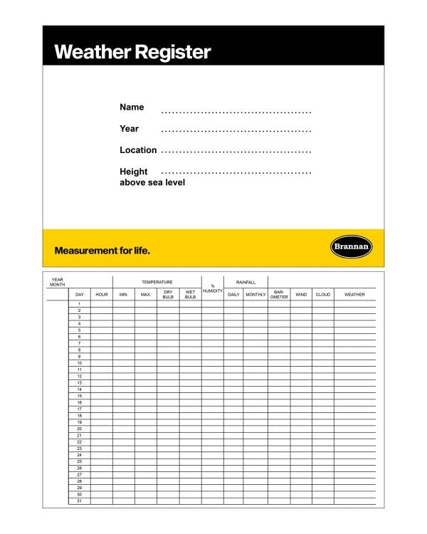 Brannan 13/062/0 | Weather Register for Rain Gauge | Spare Book for 13/070/0 - generaltechuae (2)