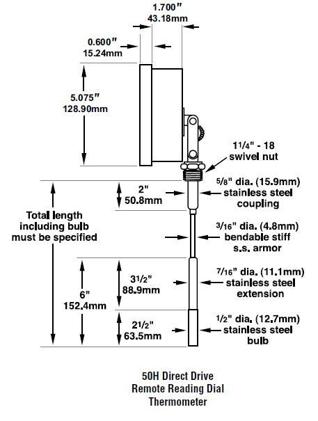 Palmer Wahl 50H | Direct Drive Dial Storage Tank Thermometer, 50H | 5 in, Stiff Armour - generaltechuae