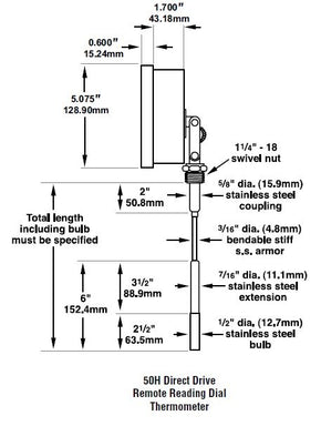 Palmer Wahl 50H | Direct Drive Dial Storage Tank Thermometer, 50H | 5 in, Stiff Armour - generaltechuae