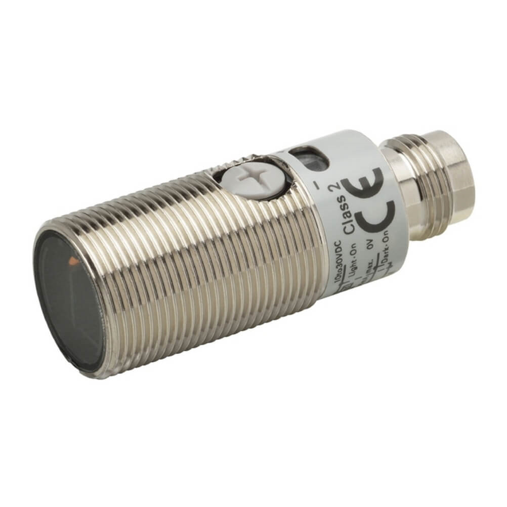 OMRON E3FB-DP21 | Photoelectric sensor, M18 axial, metal body, red LED, diffuse, 100mm, PNP, L-ON/D-ON selectable, M12 connector