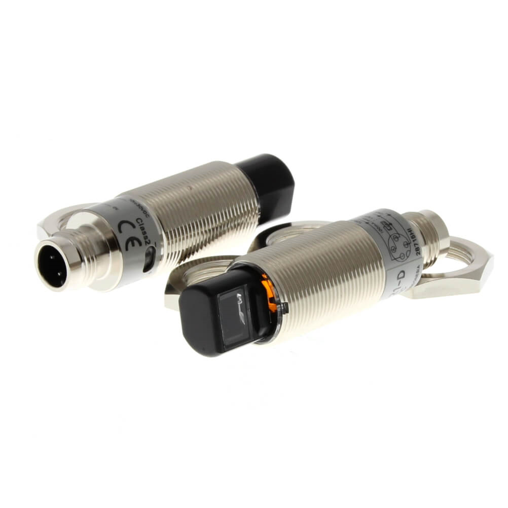 OMRON   E3RB-TP21 | Photoelectric sensor, M18 radial, metal body, red LED, through-beam, 15m, PNP, L-ON/D-ON selectable, M12 connector