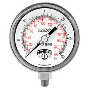 Winters PFP2340ZRR1R11 | Premium Stainless Steel StabiliZR Gauge | 0-300 psi / 0-20 bar | 6” (150mm) Dial Display |  ±1% Accuracy | 1/2” Bottom