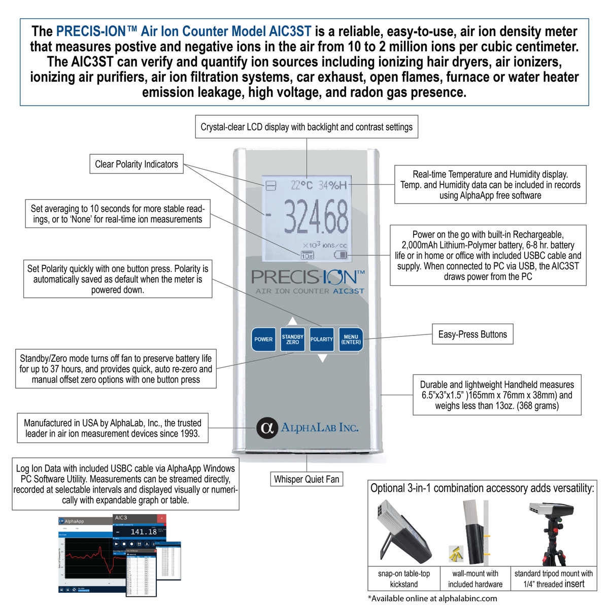 AlphaLab AIC3ST | Precis-Ion Air Ion Counter | Up to 2 million ions/cc - generaltechuae (6)