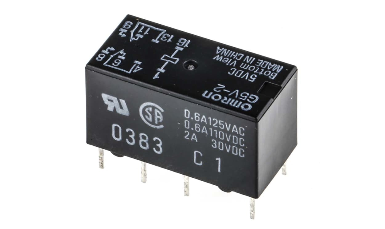 Omron G5V-2 DC5, PCB Mount Signal Relay, 5V dc Coil, 2A Switching Current, DPDT