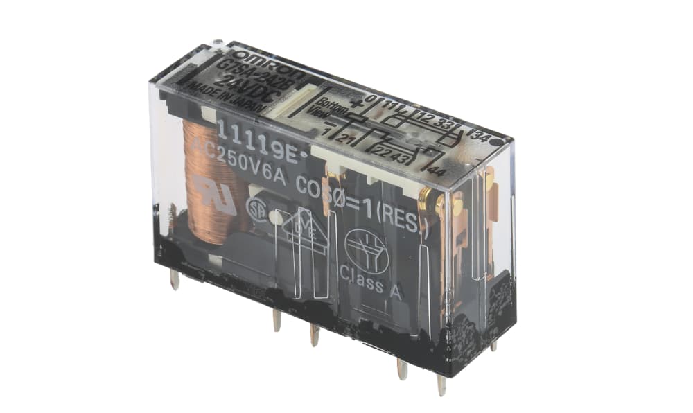 Omron G7SA-2A2B 24VDC, PCB Mount Force Guided Relay, 24V dc Coil Voltage, 4 Pole, DPDT