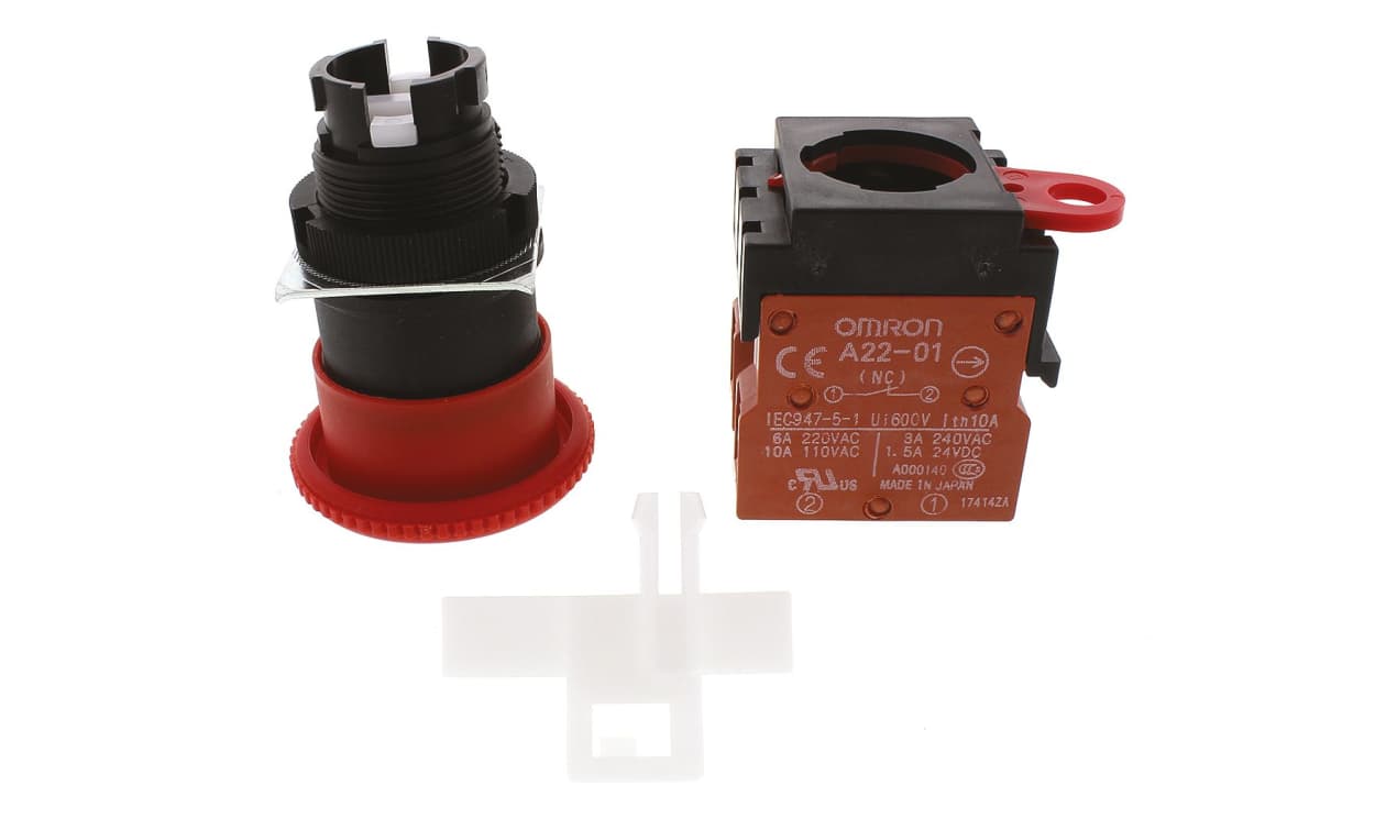 Omron A22E-M-02, A22E Series Twist Release Emergency Stop Push Button, Panel Mount, 2NC, IP65