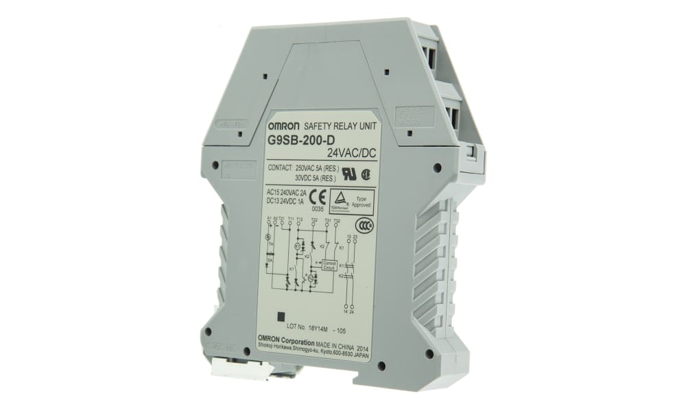 Omron G9SB-200-D AC/DC24, G9SB 0 Auxiliary Contacts Safety Relay 24V ac/dc, Dual-Channel 2 Safety Contacts