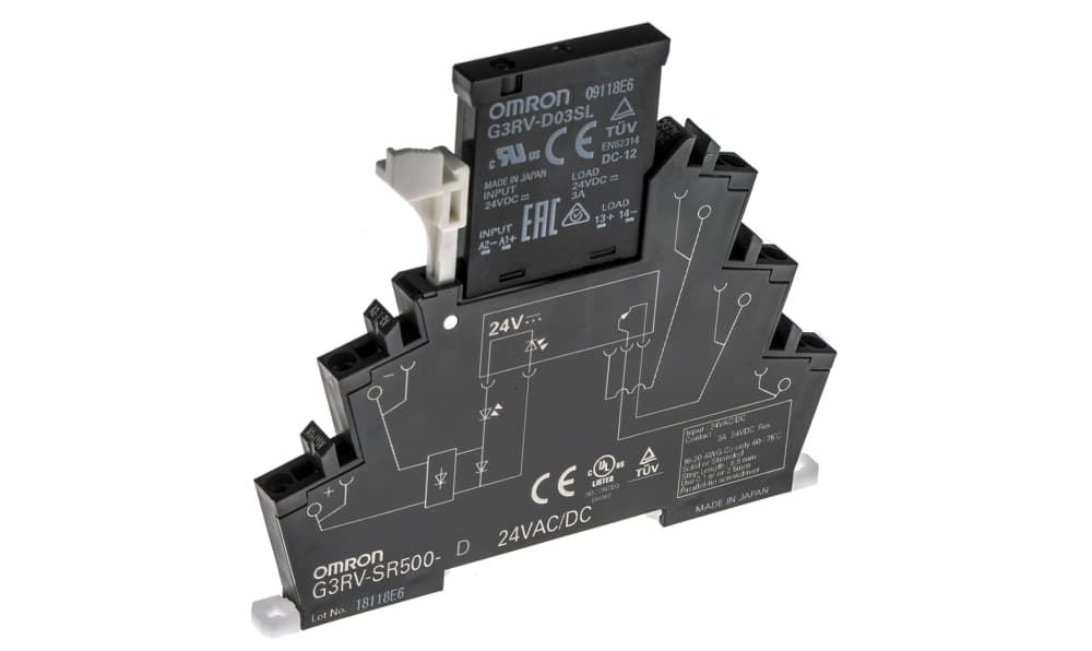 Omron G3RV-SR500-D 24VAC/DC, G3RV-SR Series Solid State Interface Relay, 24 V ac/dc Control, 3 A Load, DIN Rail Mount