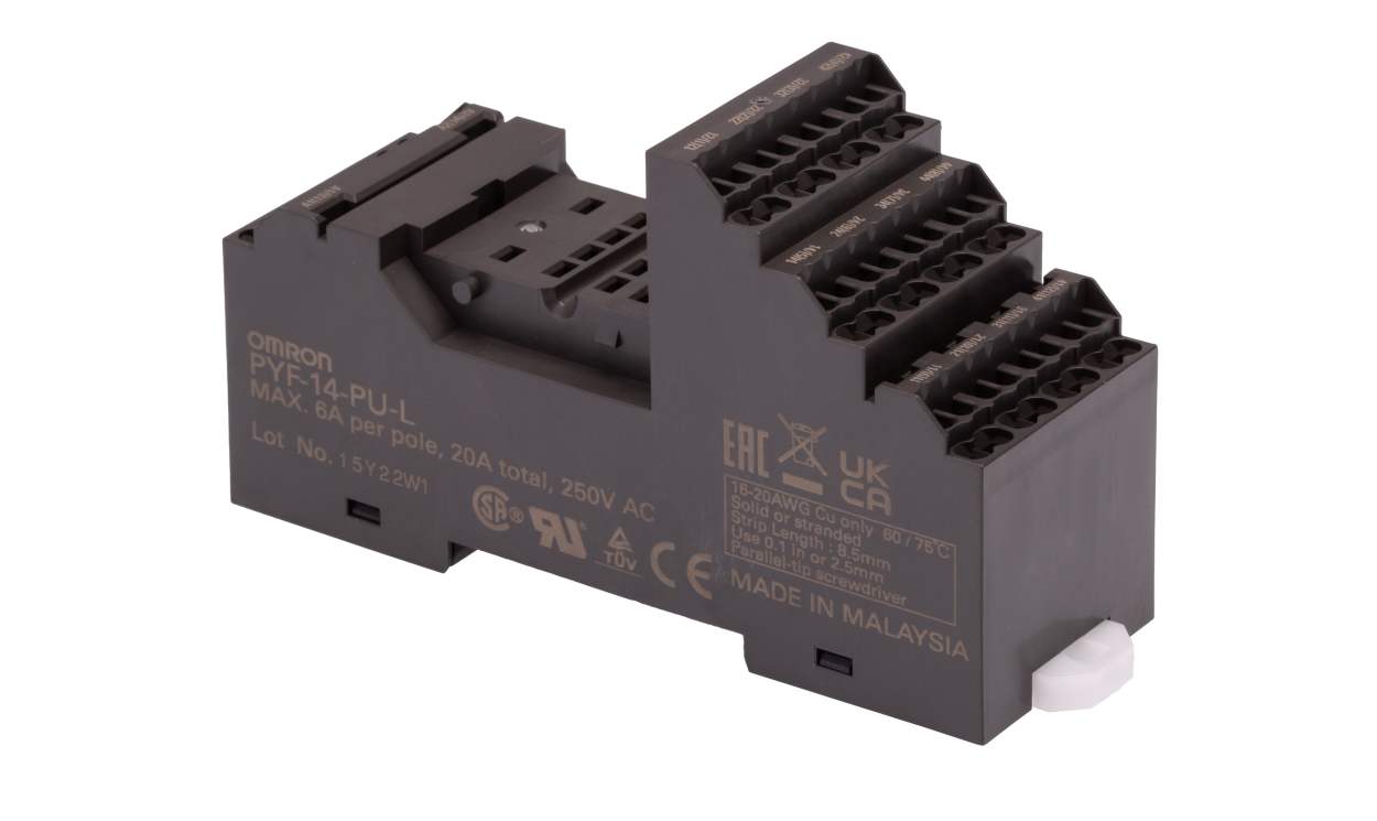 Omron PYF-14-PU-L, MY4 14 Pin 250V ac DIN Rail Relay Socket, for use with H3Y Series Timer, H3YN Series Timer - generaltechuae
