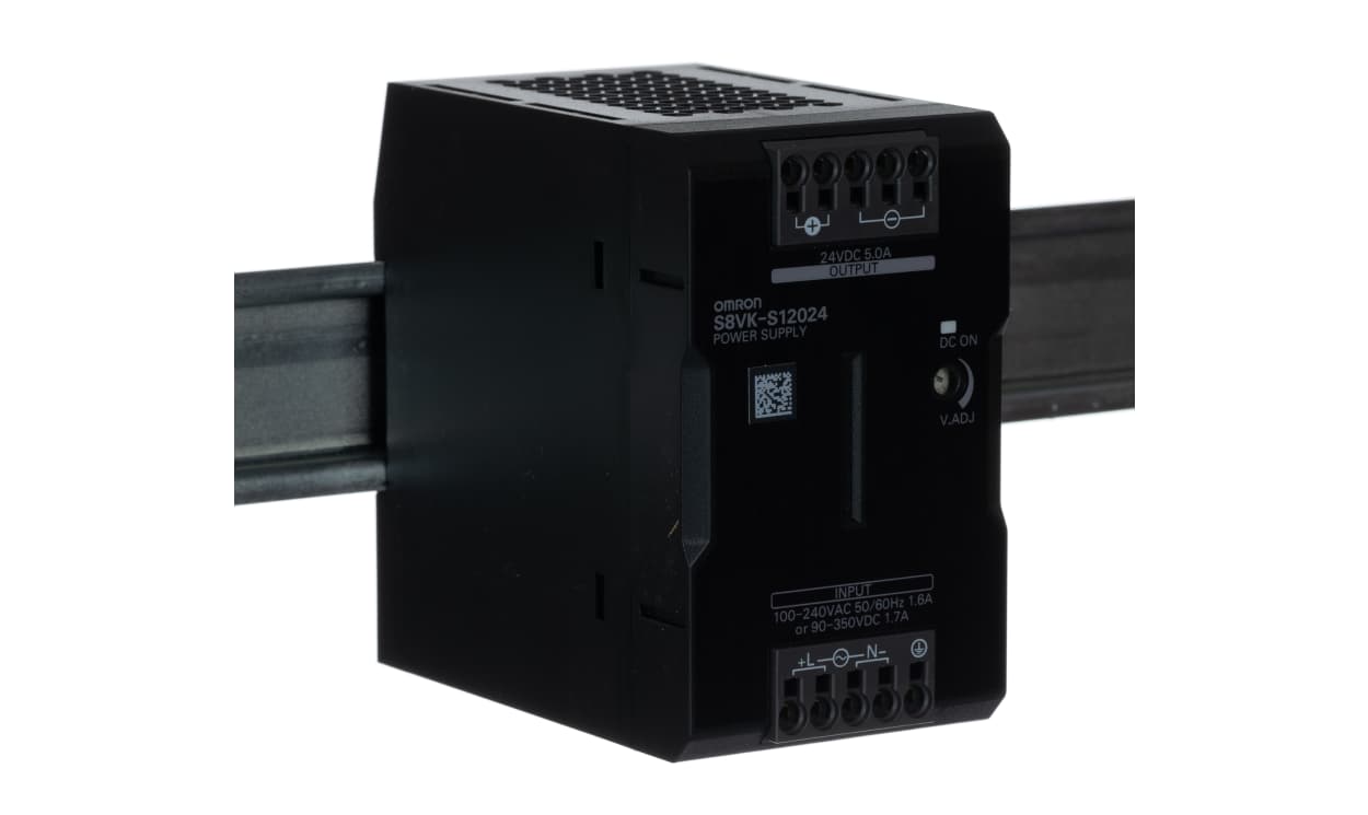 Omron S8VK-S12024, S8VK-S Switched Mode DIN Rail Power Supply, 85 → 264 V ac / 90 → 350V dc ac, dc Input, 24V dc dc
