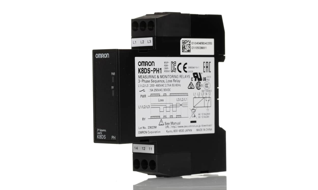 Omron K8DS-PH1, Phase Monitoring Relay, 3 Phase, SPDT, DIN Rail