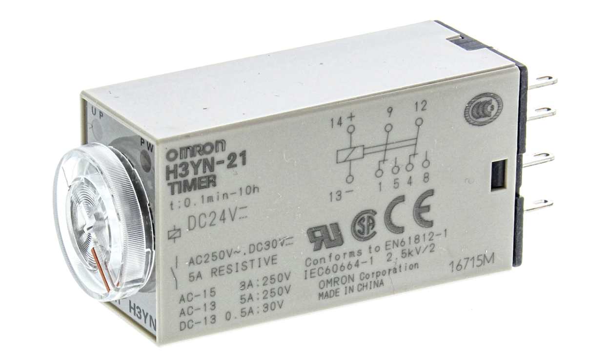 Omron H3YN-21 DC24, H3YN Series DIN Rail, Panel Mount Timer Relay, 24V dc, 2-Contact, 0.1 min → 10h - generaltechuae