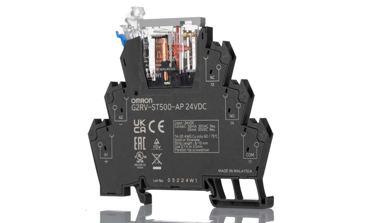 Omron G2RV-ST500-AP 24VDC, G2RV-ST Series Electromechanical Interface Relay, DIN Rail Mount, 24V dc Coil, SPDT, 1-Pole, 50mA Load