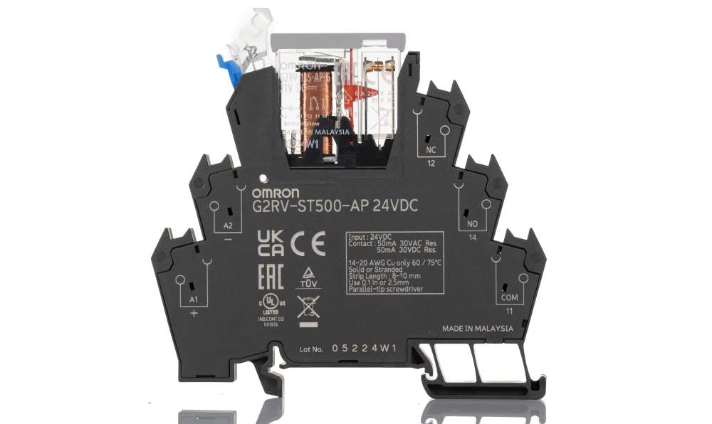 Omron G2RV-ST500-AP 24VDC, G2RV-ST Series Electromechanical Interface Relay, DIN Rail Mount, 24V dc Coil, SPDT, 1-Pole, 50mA Load
