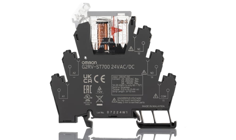 Omron G2RV-ST700 24VAC/DC, G2RV-ST Series Electromechanical Interface Relay, DIN Rail Mount, 24V ac/dc Coil, SPDT, 1-Pole, 6A Load