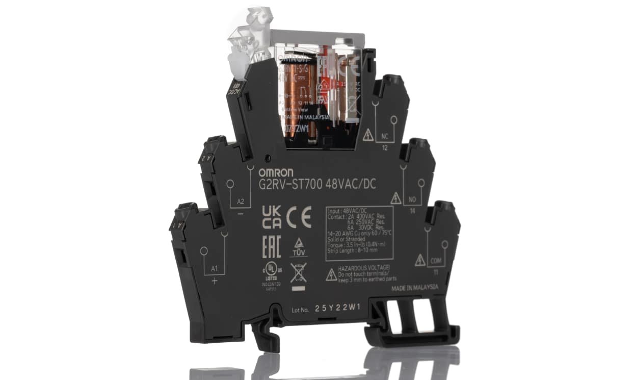 Omron G2RV-ST700 48VAC/DC, G2RV-ST Series Electromechanical Interface Relay, DIN Rail Mount, 48V ac/dc Coil, SPDT, 1-Pole, 6A Load - generaltechuae