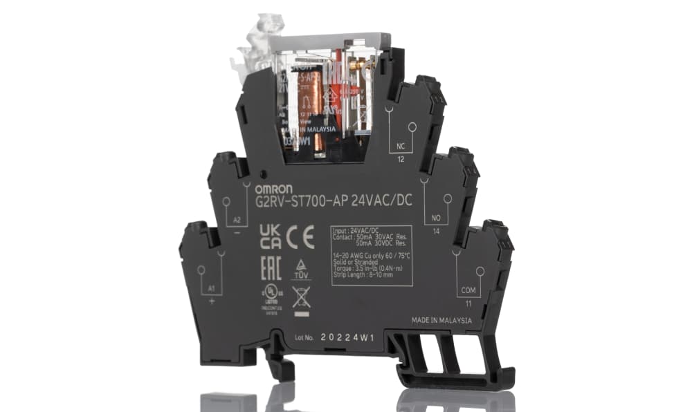 Omron G2RV-ST700-AP 24VAC/DC, G2RV-ST Series Electromechanical Interface Relay, DIN Rail Mount, 24V ac/dc Coil, SPDT, 1-Pole, 50mA Load