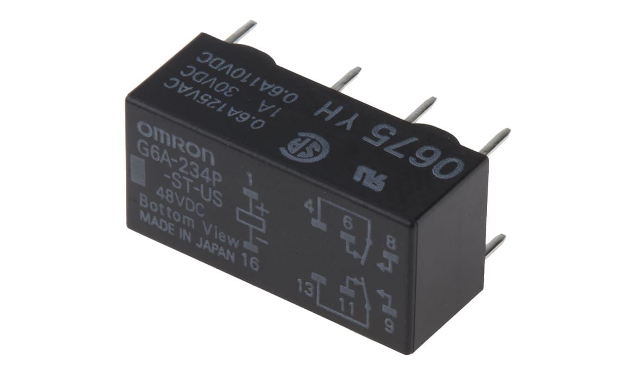 Omron G6A-234P-ST-US DC48, PCB Mount Signal Relay, 48V dc Coil, 2A Switching Current, DPDT