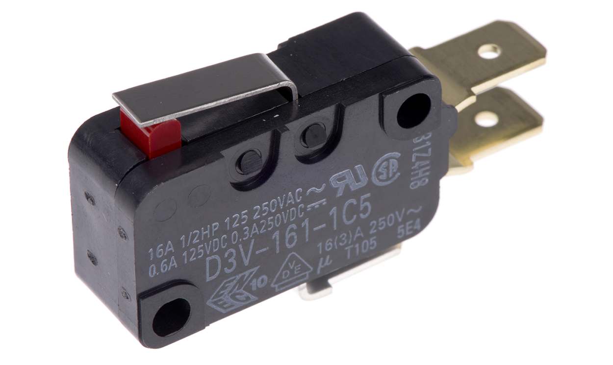 Omron D3V-161-1C5, Short Hinge Lever Micro Switch, Tab Terminal, 16 A @ 250 V ac, SPDT, IP40