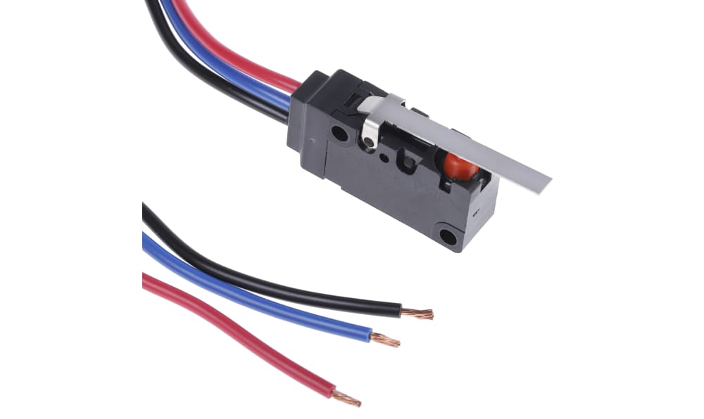 Omron D2VW-5L1-1M(D)(CHN), Hinge Lever Micro Switch, Pre-wired Terminal, 5 A @ 250 V ac, SPDT, IP67