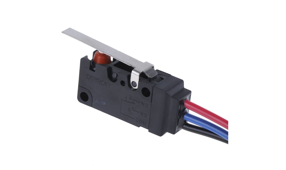 Omron D2VW-5L1-1M(D)(CHN), Hinge Lever Micro Switch, Pre-wired Terminal, 5 A @ 250 V ac, SPDT, IP67