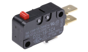 Omron D3V-16-1C4, Pin Plunger Micro Switch, Tab Terminal, 16 A @ 250 V ac, SPDT, IP40