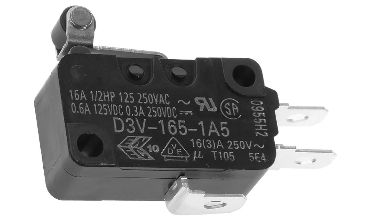 Omron D3V-165-1A5, Short Roller Lever Micro Switch, Solder, Tab Terminal, 16 A @ 250 V ac, SPDT, IP40