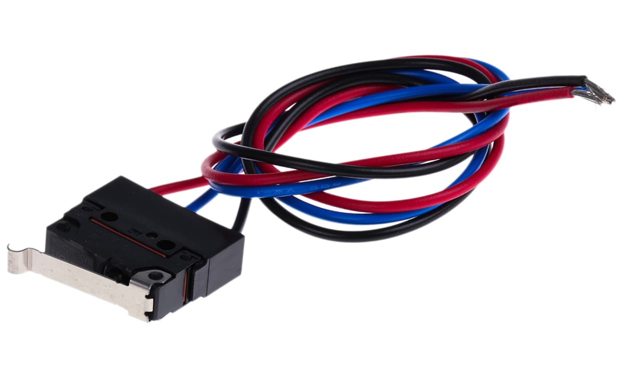 Omron D2SW-P2L3M, Simulated Roller Lever Micro Switch, Pre-wired Terminal, 2 A @ 250 V ac, SPDT, IP67