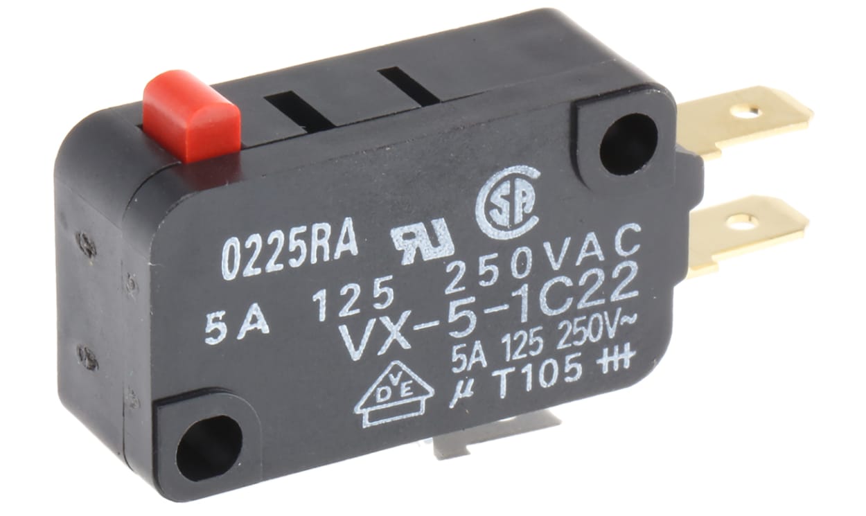 Omron VX-5-1C22, Pin Plunger Micro Switch, Tab Terminal, 5 A @ 250 V ac, SPDT, IP40