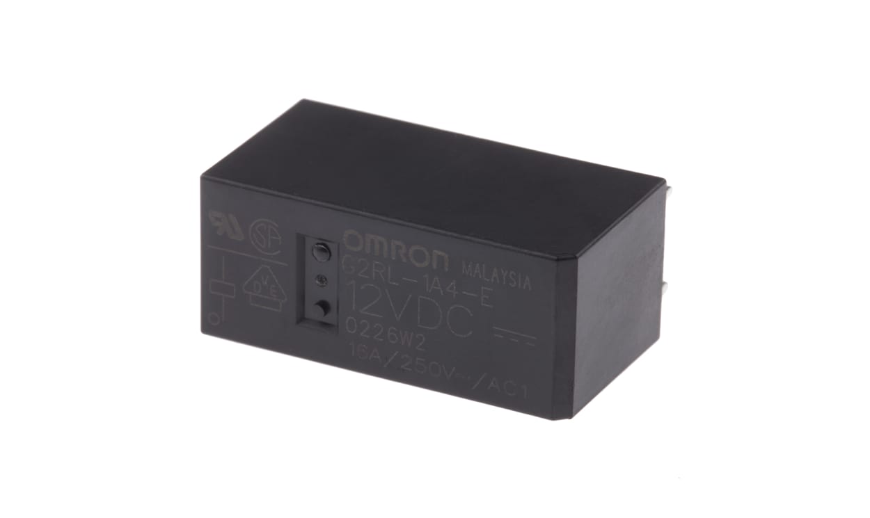 Omron G2RL-1A4-E DC12, PCB Mount Power Relay, 12V dc Coil, 16A Switching Current, SPST