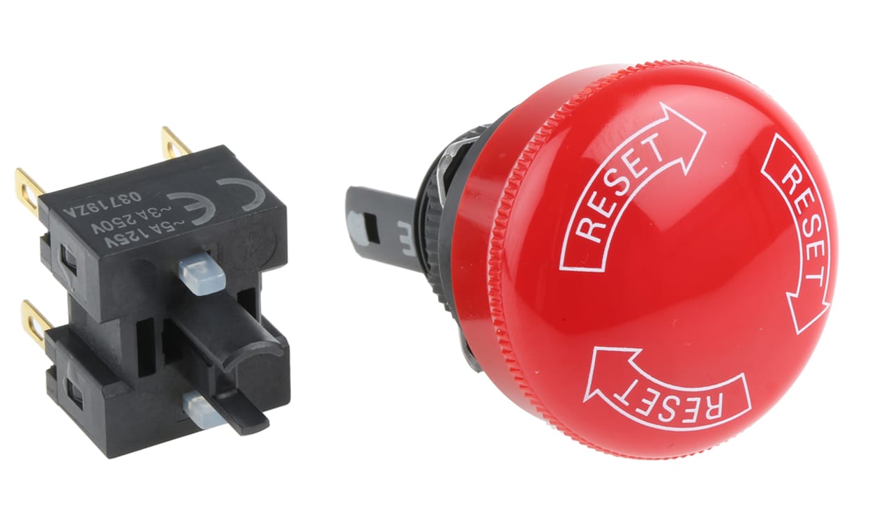 Omron A165E-S-02, A165E Series Twist Release Emergency Stop Push Button, Panel Mount, 16mm Cutout, 2NC, IP65