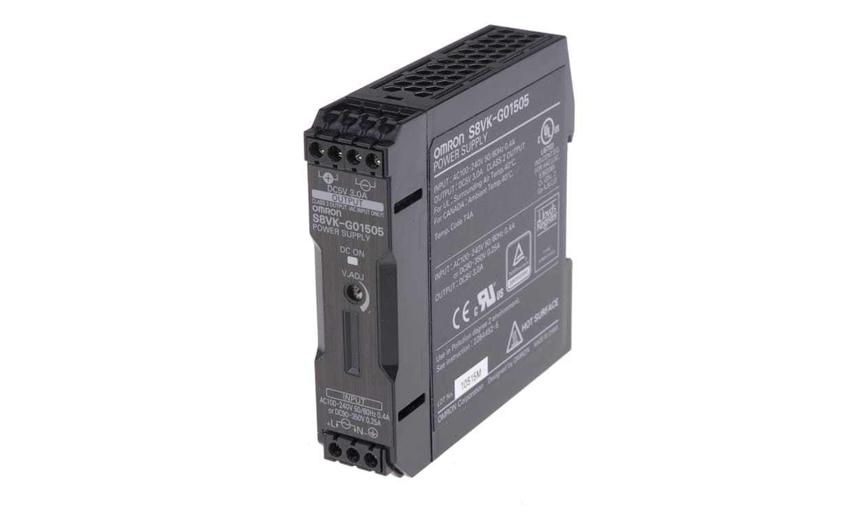 Omron S8VK-G01505, S8VK-G Switched Mode DIN Rail Power Supply, 100 → 240 V ac / 90 → 350V dc ac, dc Input, 5V dc dc