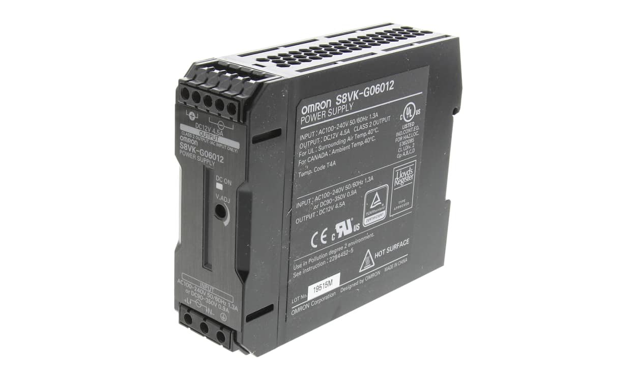 Omron S8VK-G06012, S8VK-G DIN Rail Power Supply, 100 → 240 V ac / 90 → 350V dc ac, dc Input, 12V dc dc Output, 4.5A