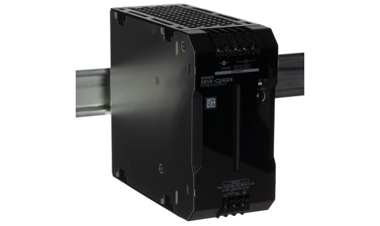 Omron S8VK-C24024, S8VK-C Switched Mode DIN Rail Power Supply, 100 → 240 V ac / 90 → 350V dc ac, dc Input, 24V dc dc