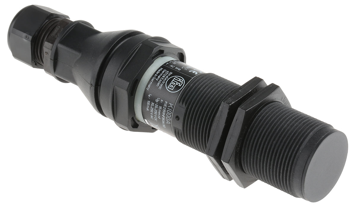 ifm KI000A, Capacitive Threaded Barrel Proximity Sensor, M30, 15 mm Detection, 2-Wire NO/NC, 20 → 250 V dc,