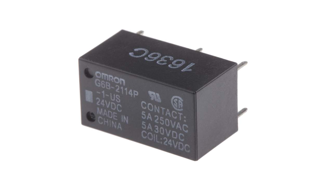 Omron G6B-2114P-1-US DC24, PCB Mount Power Relay, 24V dc Coil, 5A Switching Current, SPST-NC, SPST-NO