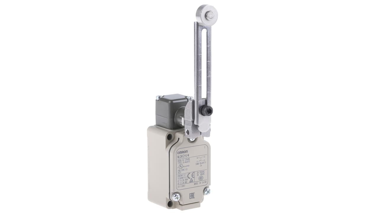 Omron WLCA12-G-N, WL Series Adjustable Roller Lever Limit Switch, NO/NC, IP67, DPST, Metal Housing, 250V ac Max, 2A Max