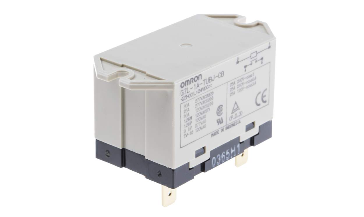 Omron G7L-1A-TUB-JCB DC24, Flange Mount Power Relay, 24V dc Coil, 30A Switching Current, SPST