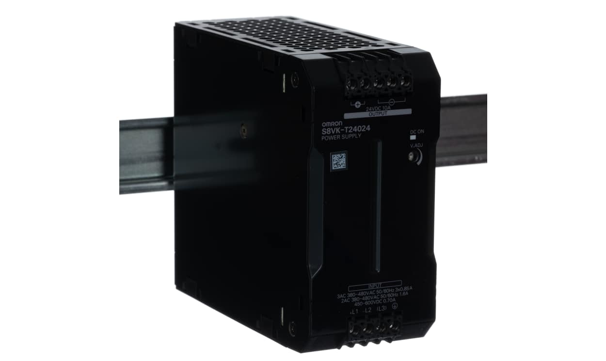 Omron S8VK-T24024, S8VK-T Switched Mode DIN Rail Power Supply, 380 → 480V ac ac Input, 24V dc dc Output, 10A Output, 240W