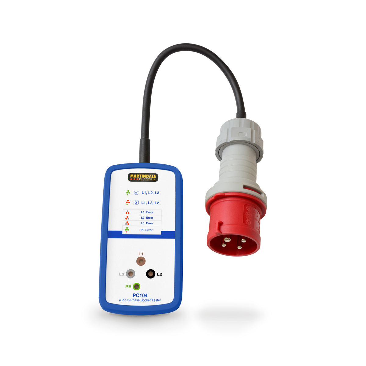 Martindale MARPC104-63 | PC104 3-Phase Industrial Socket Tester | 63A 4-Pin, CAT III 300V - generaltechuae