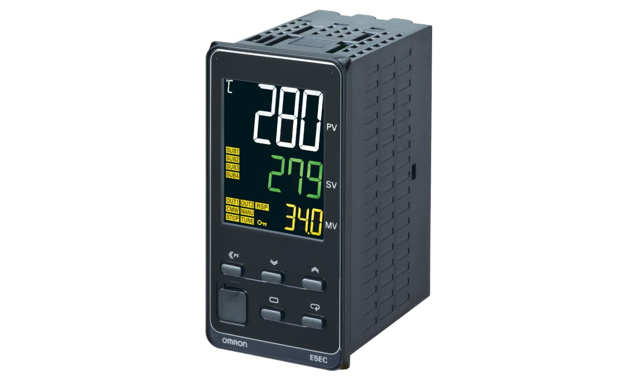 Omron E5EC-RX4ABM-000, E5EC Panel Mount PID Temperature Controller, 48 x 48mm 3 Input, 1 Output Relay, 100 → 240 V ac Supply Voltage - generaltechuae
