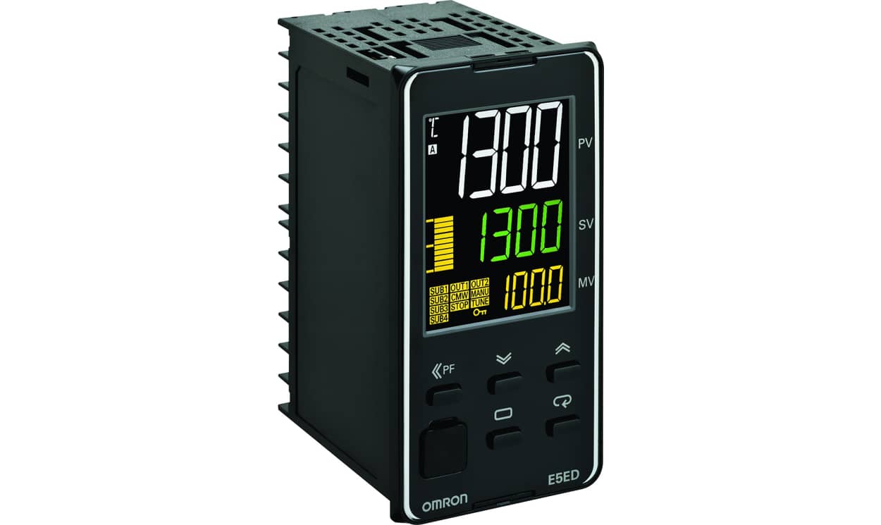 Omron E5ED-RX4A6M-000, E5ED Panel Mount PID Temperature Controller, 48 x 48mm 2 Input, 1 Output Relay, 100 → 240 V ac Supply Voltage