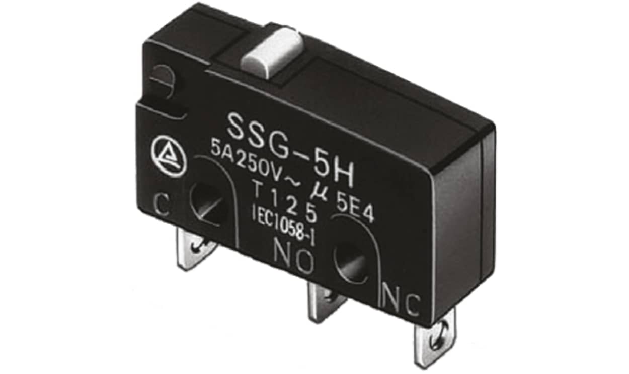 Omron SSG-5H-5, Pin Plunger Subminiature Micro Switch, Solder Terminal, 5 A @ 125 V ac, SPDT, IP40