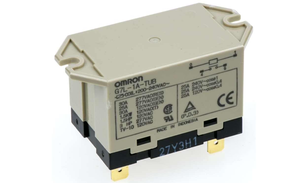 Omron G7L-1A-TUB 200/240VAC, E-Bracket Power Relay, 200 → 240V ac Coil, 30A Switching Current, DPST