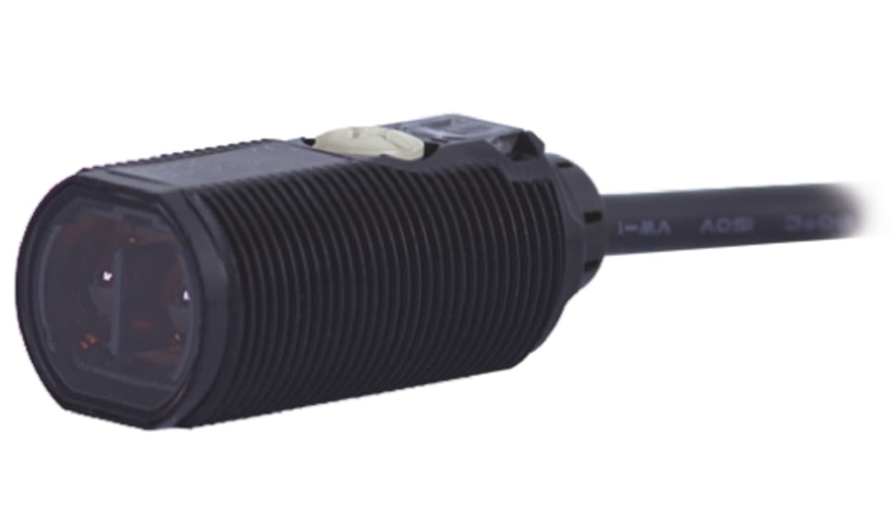 Omron E3FA-VP11 2M, Diffuse Photoelectric Sensor, Barrel Sensor, 10 mm → 50 mm Detection Range